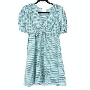 Freshine Women's Size Large Fit & Flare Ruched Sleeve V-Neck Dress Bird Print